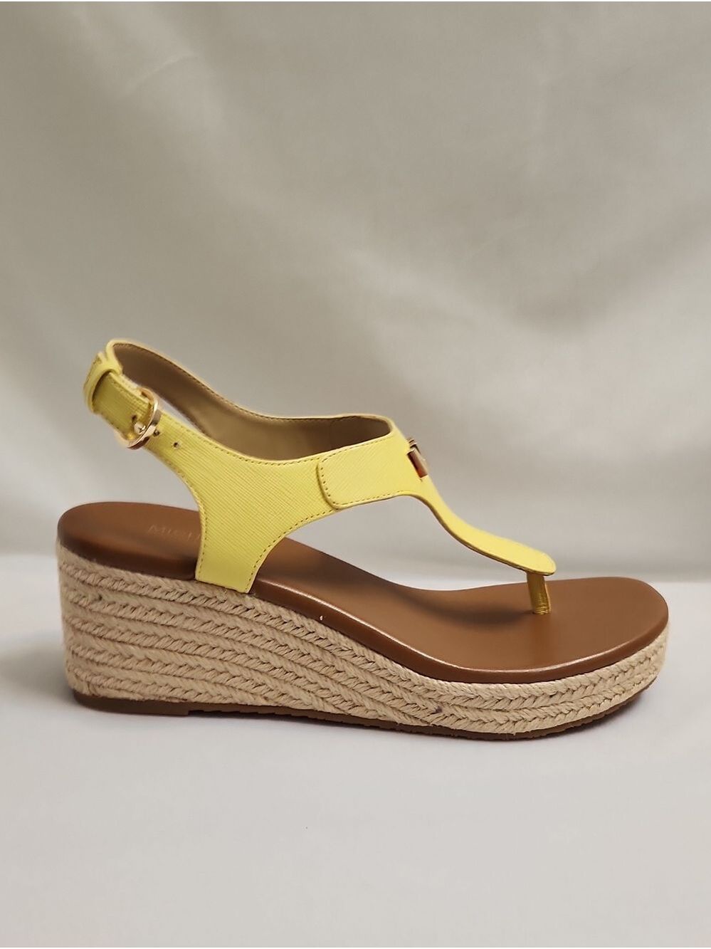 Michael Kors Laney Yellow Leather Espadrille Wedge Thong Sandals (Size 7) - Picture 3 of 12